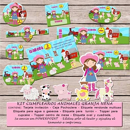 Kit Imprimible Editable Cumpleaño Animales De La Granja Niña