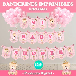 Kit Imprimible Banderines Mi Baby Shower Osita Princesa