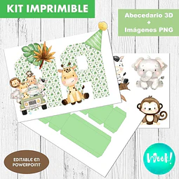 Kit Imprimible Letras 3d Editables Safari