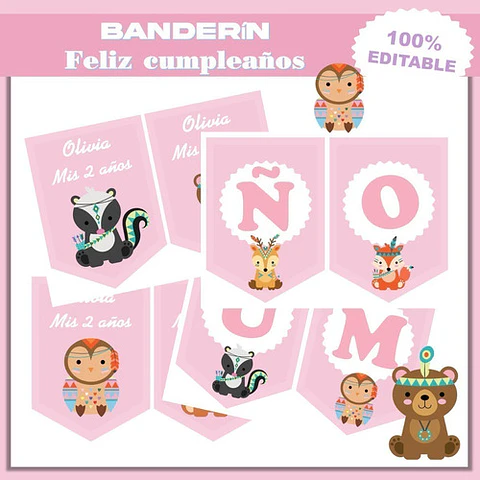 Kit Imprimible Animalitos Nórdicos Rosa Candy Bar Editable