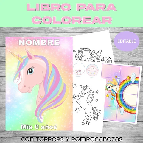 Souvenir Para Pintar Editable De Unicornios Imprimir