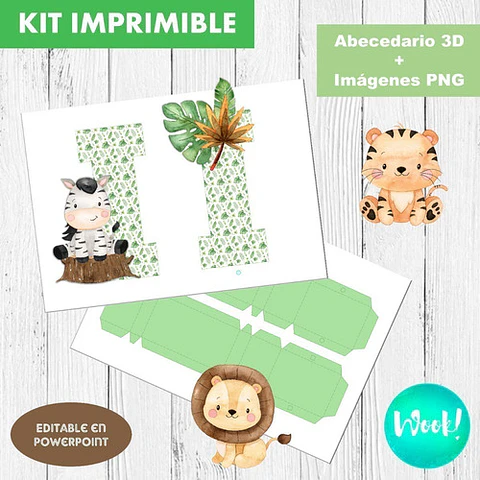 Kit Imprimible Letras 3d Editables Safari