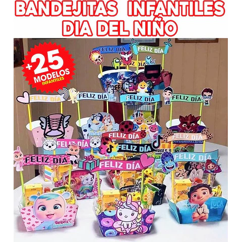 Kit Imprimible Bandejas Día Del Niño Infantiles Personajes 2
