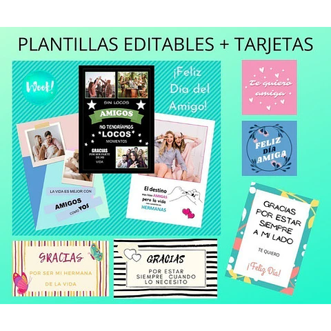 Día Del Amigo Plantillas Editables + Tarjetas Para Imprimir