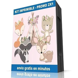 Kit Imprimible Animales Encantado Rosa Cumpleaños Candy Bar