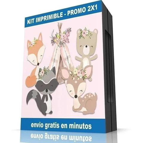 Kit Imprimible Animales Encantado Rosa Cumpleaños Candy Bar