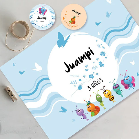 Kit Imprimible Bichikids Azul Celeste Candy Bar Tukit