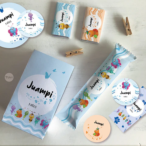 Kit Imprimible Bichikids Azul Celeste Candy Bar Tukit
