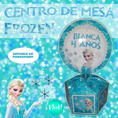 Kit Imprimible Centro De Mesa Caja Hexagonal Frozen Editable