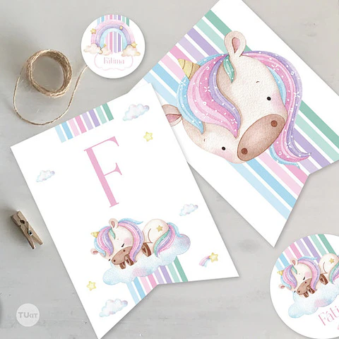 Kit Imprimible Unicornio - Candy Bar Tukit