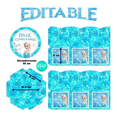 Kit Imprimible Centro De Mesa Caja Hexagonal Frozen Editable