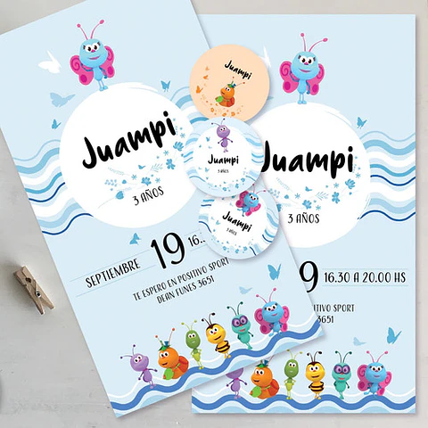 Kit Imprimible Bichikids Azul Celeste Candy Bar Tukit