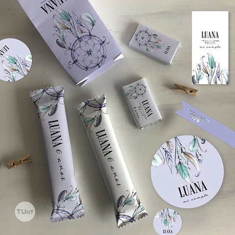 Kit Imprimible Boho Dreams Atrapa Sueños Candy Bar Tukit