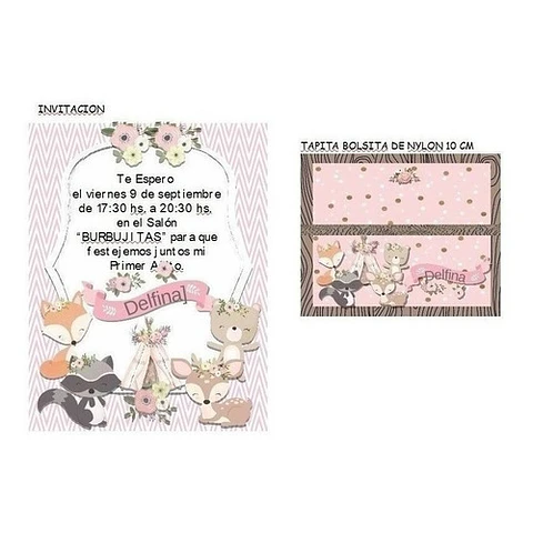 Kit Imprimible Animales Encantado Rosa Cumpleaños Candy Bar