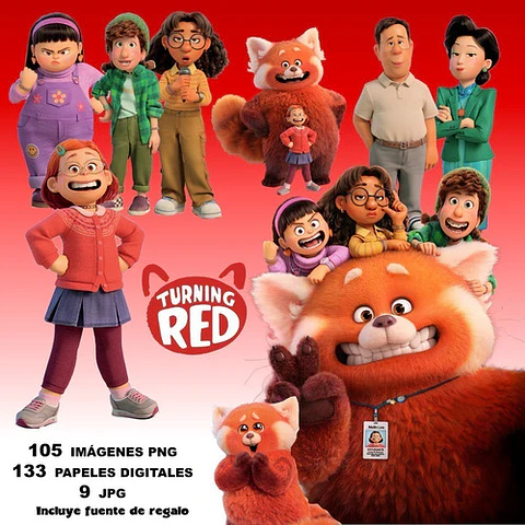 Kit Digital Turning Red Clipart Png + Papeles Digitales