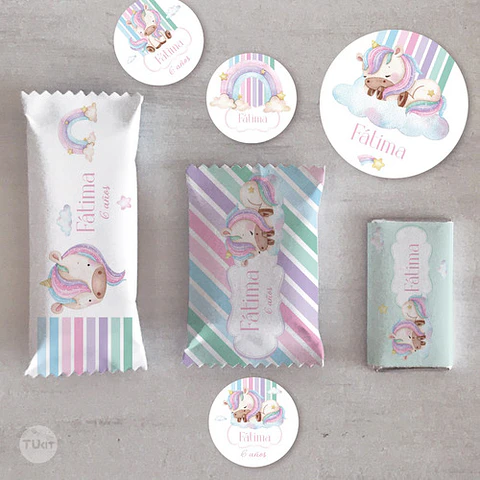 Kit Imprimible Unicornio - Candy Bar Tukit