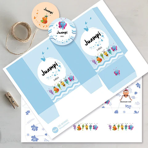 Kit Imprimible Bichikids Azul Celeste Candy Bar Tukit