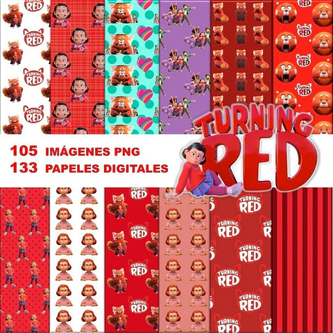 Kit Digital Turning Red Clipart Png + Papeles Digitales