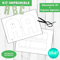 Kit Imprimible Molde Letras 3d Tamaño A4 Editables + Papeles