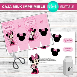 Caja Milk Box Imprimible Editable Minnie 