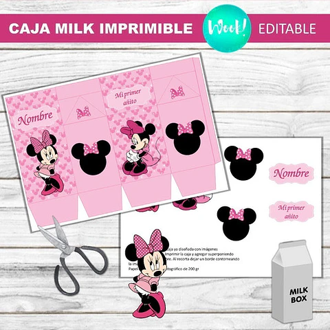 Caja Milk Box Imprimible Editable Minnie 