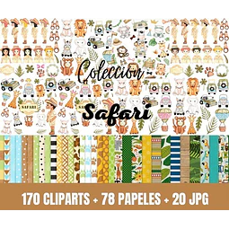 Kit Imprimible Colección Cliparts + Papeles Digitales Safari