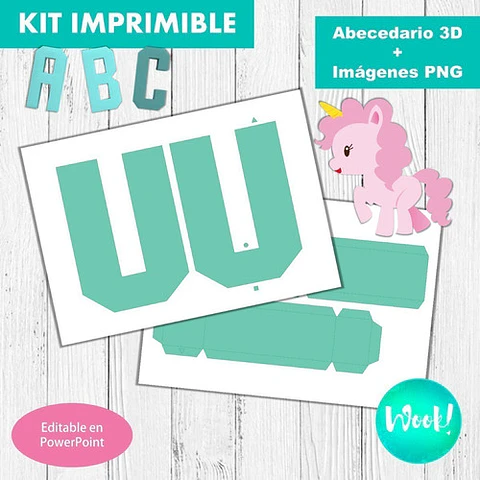 Kit Imprimible Letras 3d Abecedario Editable Unicornios
