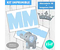 Kit Imprimible Letras 3d Editables Elefante Bebé Celeste