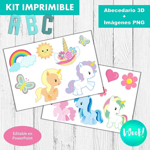 Kit Imprimible Letras 3d Abecedario Editable Unicornios