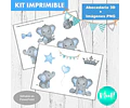 Kit Imprimible Letras 3d Editables Elefante Bebé Celeste