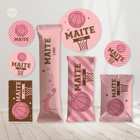 Kit Imprimible Basket Basquet Basketball Rosa Candy Bar