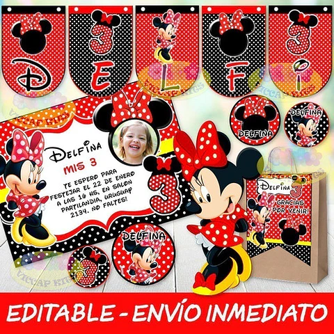 Kit Imprimible Minnie Roja Orejas C/ Candy Bar 100% Editable