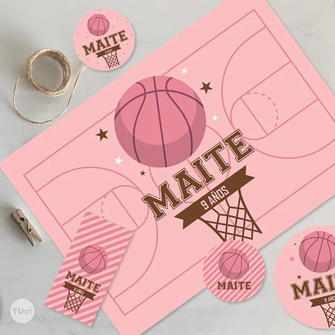 Kit Imprimible Basket Basquet Basketball Rosa Candy Bar