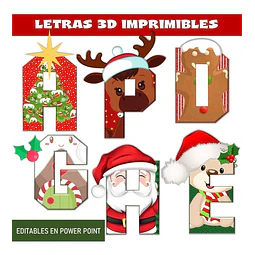 Kit Imprimible Mini Letras 3d Editables Navidad