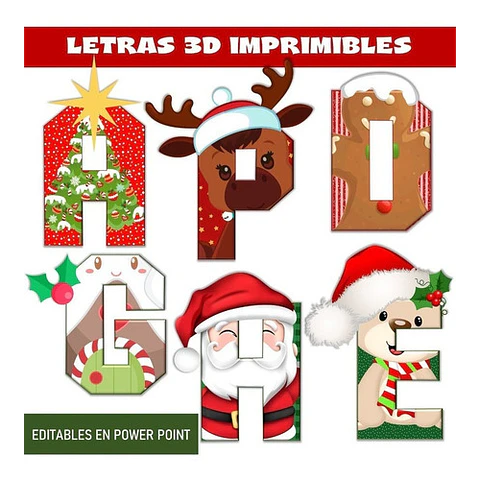 Kit Imprimible Mini Letras 3d Editables Navidad