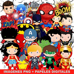 Kit Super Héroes Clipart Imágenes Png Y Papeles Digitales