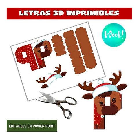 Kit Imprimible Mini Letras 3d Editables Navidad