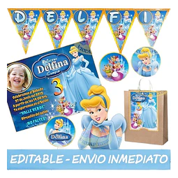 Kit Imprimible Cenicienta Invitaciones Candy 100% Editable