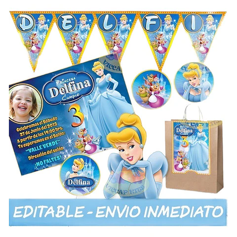 Kit Imprimible Cenicienta Invitaciones Candy 100% Editable