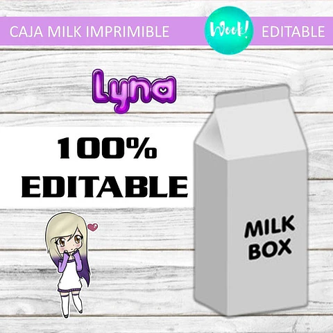 Caja Imprimible Grande Milk Box Editable Lyna Youtuber