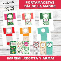 Kit Imprimible X6 Portamaceta Día De La Madre Editable +
