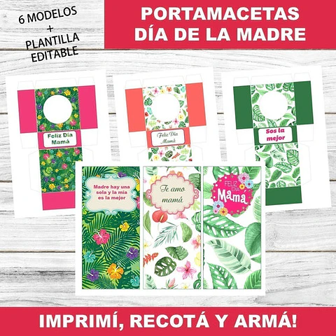 Kit Imprimible X6 Portamaceta Día De La Madre Editable +