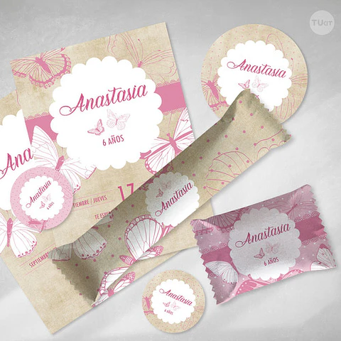 Kit Imprimible Mariposas Vintage Candy Bar Tukit