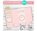 Caja Milk Box Imprimible Editable Corona Rosa Y Dorado 
