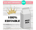 Caja Milk Box Imprimible Editable Corona Rosa Y Dorado 