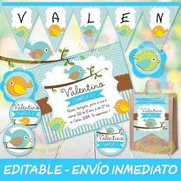 Kit Imprimible Pajaritos Nene Cumples Candy Bar Editable