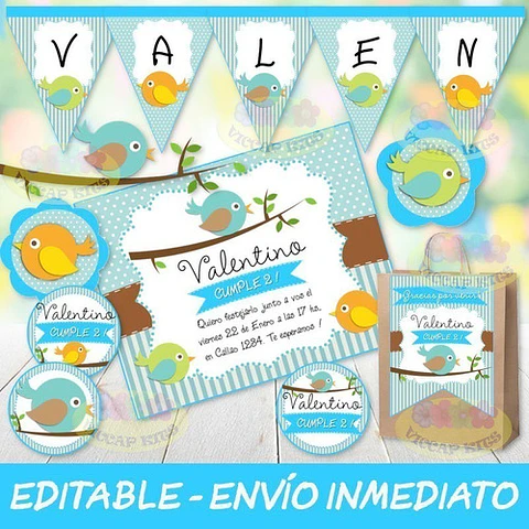 Kit Imprimible Pajaritos Nene Cumples Candy Bar Editable