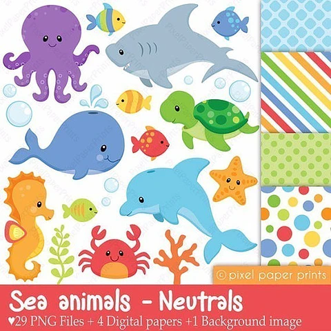 Kit Animalitos De Mar Imágenes En Png Clipart