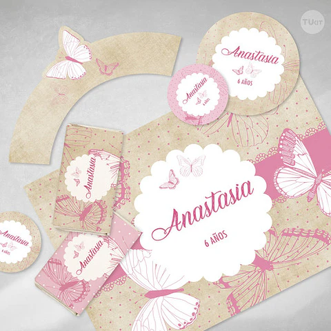 Kit Imprimible Mariposas Vintage Candy Bar Tukit
