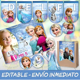 Kit Imprimible Frozen Azul Con Candy Bar 100% Editable